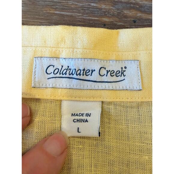 COLDWATER CREEK Linen Button Down Shirt Women size L Yellow Resort - Picture 5 of 8